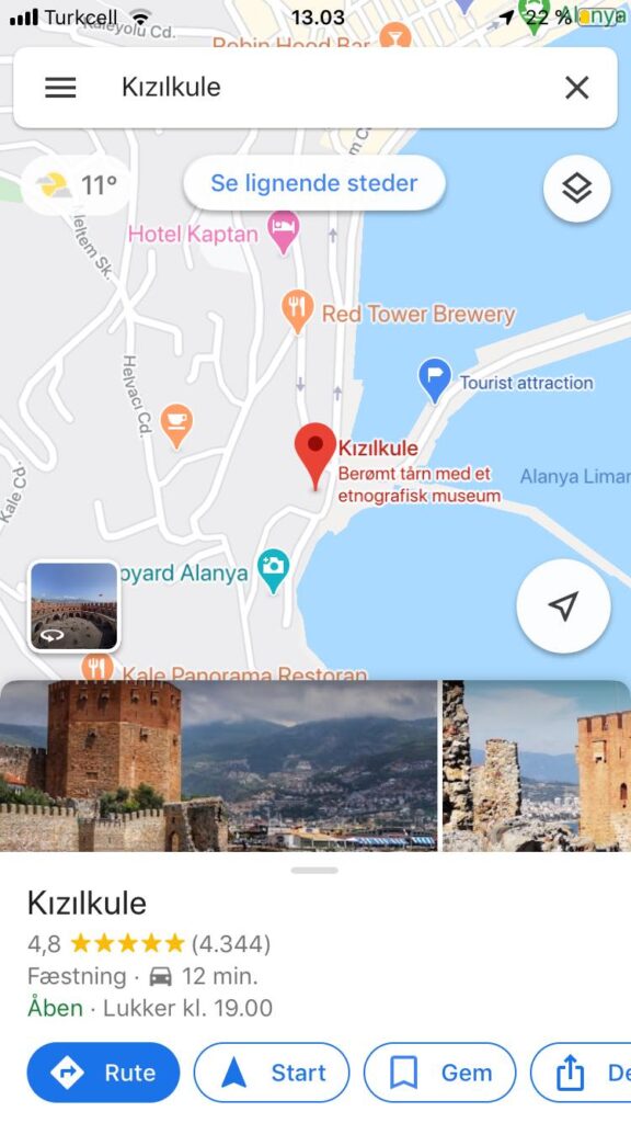 Googlemaps offline, sådan bruger du googlemaps offline, Alanya google maps, kort over Alanya, guide til Alanya, Alanya guide