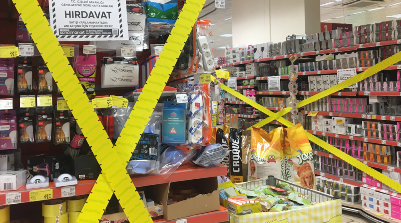 supermarkeder i Alanya, afspærret produkter i Alanya, karentæne i Alanya, billeder fra alanya 2021, billeder fra Alanya under corona