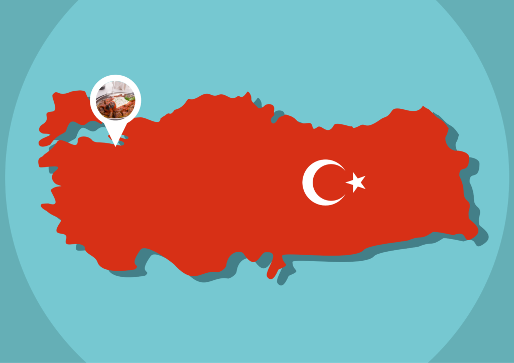 Tyrkiske specialiteter, mad fra Tyrkiet, Regioner i Tyrkiet, Mad fra forskellige regioner i Tyrkiet,   İskender Kebab, lokal retter i Bursa, tyrkisk kebab, Alexander kebab, 