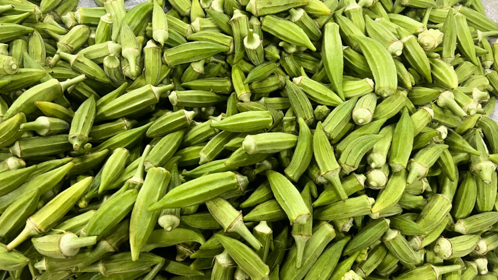Okra, hvad er okra, hvordan tilbereder man okra, tyrkiske frugter, tyrkiske grøntsager, tyrkisk mad, bazar i Alanya, Bamya, Lady fingers, Ladies fingers, aflang grøn grøntsag med kerner i,