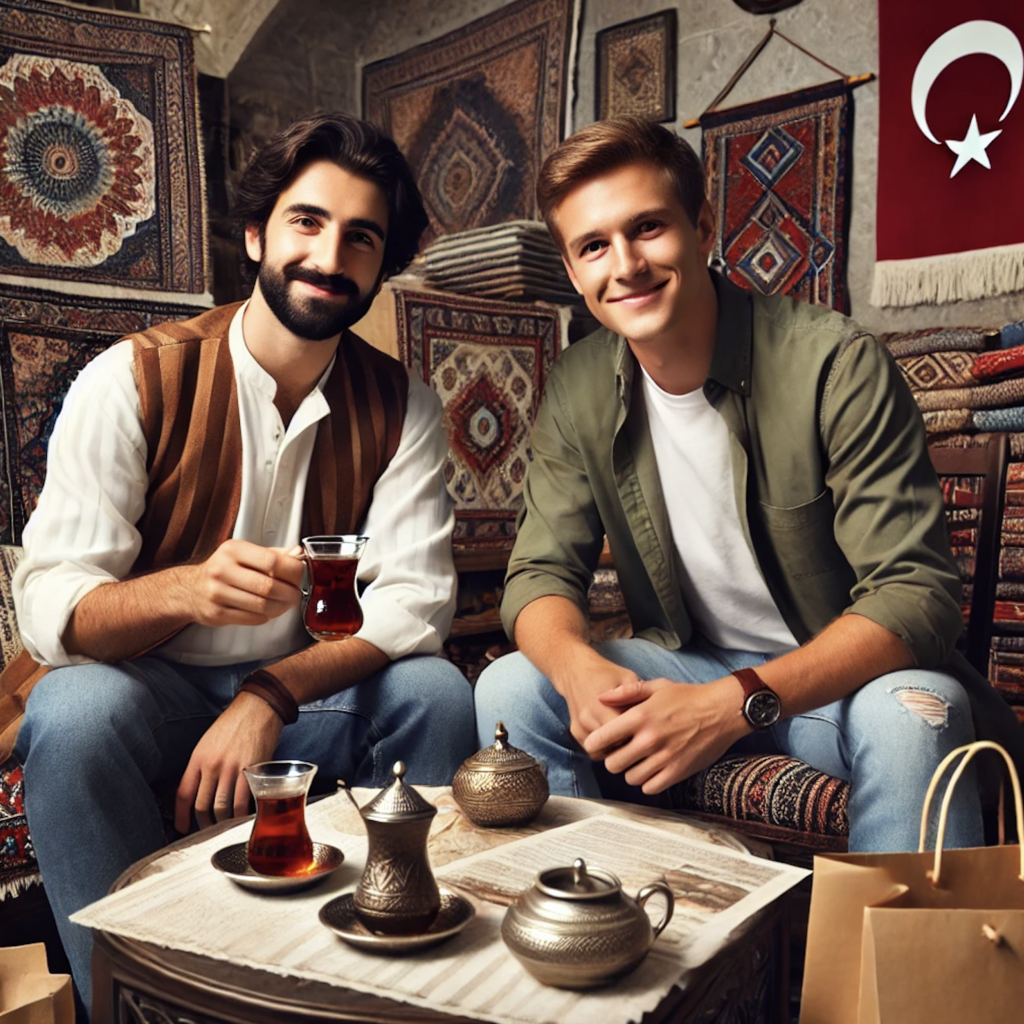 tyrkisk te, drikker tyrkisk te, Prut om prisen, guide til at prutte om prisen i Tyrkiet, Shopping i Alanya, Shopping i Tyrkiet, Fake varer shopping i Tyrkiet, Prut om prisen i Alanya, tyrkisk forhandlingsteknik, Fake shopping i Alanya